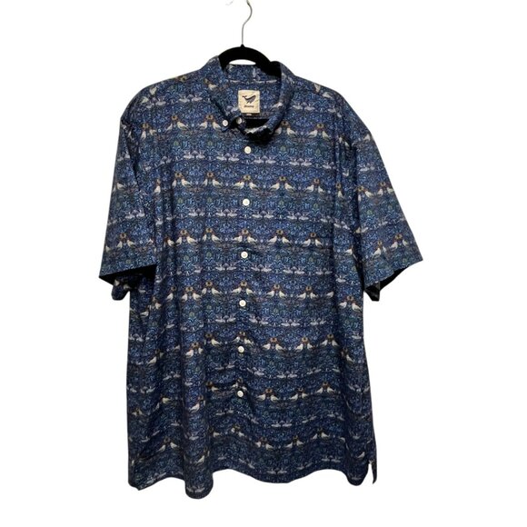 YIUME Other - Yiume Button‎ Up Hawaiian Shirt Men 3XL Short Sleeve Birds Blue Preppie Coastal